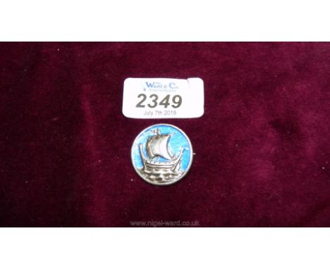 A silver and enamel brooch in the form of a Viking ship, marks to the back ICA  A. R. Iona