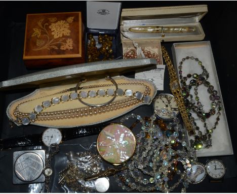 Costume Jewellery and Watches - a Stilova lady's fountain pen, boxed; a Kigu compact, mother of pearl style inlay; a set Lotu