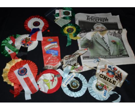 Sporting Interest - Football - 1952 England Scotland Schools International ticket stub; rosettes including Argentina, Uraguay