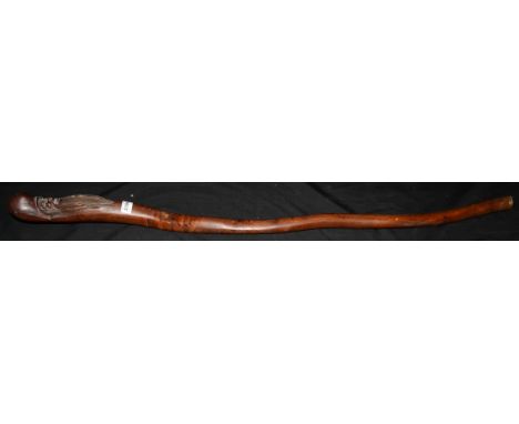 A Chinese carved walking stick, the terminal carved with an elder, 109cm long (modern)