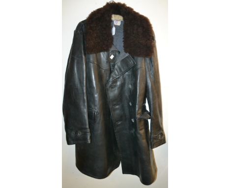A 1950's lady's leather coat, faux fur collar