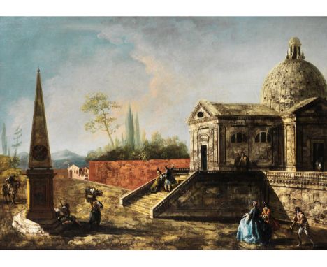 Michele Giovanni Marieschi (1696/1710 – 1743 Venedig) und Francesco Guardi (1712 – 1793) CAPRICCIO MIT KIRCHE UND OBELISKÖl a
