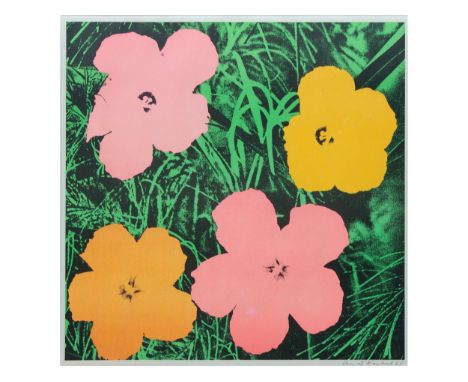 Andy Warhol, 1928 Pittsburgh – 1987 New YorkFLOWERS, 1964Offset in vier Farben.58,6 x 58,6 cm.Rechts unten mit Filzstift sign