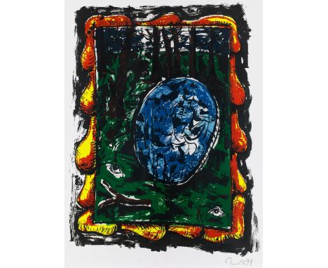 Jörg Immendorff, 1945 Bleckede – 2007 DüsseldorfMALERWALD, 1999Siebdruck auf Leinwand.100 x 74,5 cm.Rechts unten signiert und