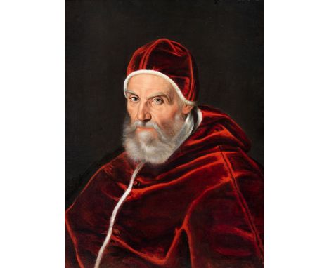 Scipione Pulzone il Gaetano, 1554 Gaeta – 1598 Rom, zug.PORTRAIT DES PAPST GREGOR XIIIÖl auf Leinwand. Doubliert.79 x 60 cm.V