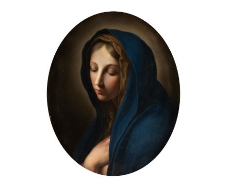 Onorio Marinari, 1627 Florenz – 1715, zug.BILDNIS DER MADONNAÖl auf Leinwand, auf Holzplatte.Im Hochoval: 59 x 46 cm.In durch