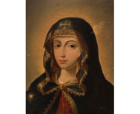 Spanish school of the 17th century."Virgin".Oil on canvas.With label on the back of the Junta Delegada de Incautación, Protec