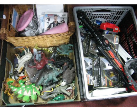 Wii Console and Games, children's plastic space games, swords, plastic dinosaurs etc:- Two Boxes.