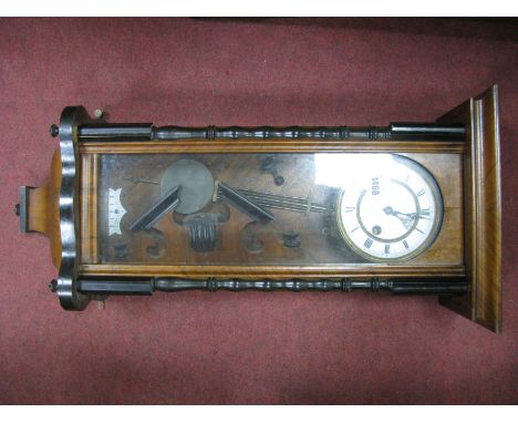 A XIX Century Walnut &amp; Ebonized Cased Viennese Wall Clock, having eight day movement, black Roman numerals to white dial.