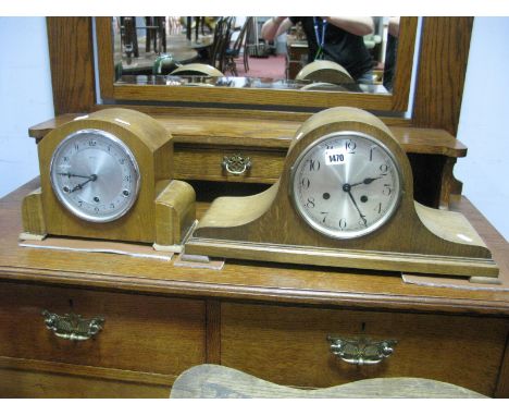 A 1920's "Napoleon Style" Oak Cased Mantel Clock, together with a Bentima walnut cased mantel clock. (2)