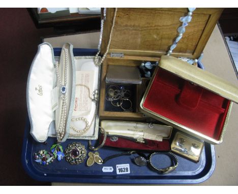 A Mixed Lot of Assorted Costume Jewellery, including imitation pearl bead necklaces, ornate brooches, a vintage gent's Smiths