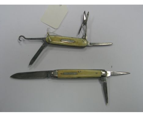 A Early XX Century Wade Wingfield Rowbotham Three Blade Folding Pocket Knife, with ivory scales; another example with scissor