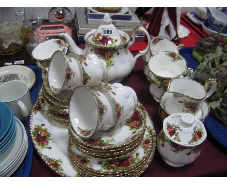 Royal Albert Old Country Roses Tea Wares, including teapot, milk, sugar, ten cups, eleven saucers, ten side plates, oval plat