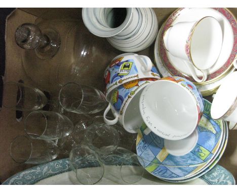Royal Doulton "Darjeeling" H.5247 Tea Service, XIX Century glass dome, champagne flutes, Royal Worcester "Cats Whiskers" cup,