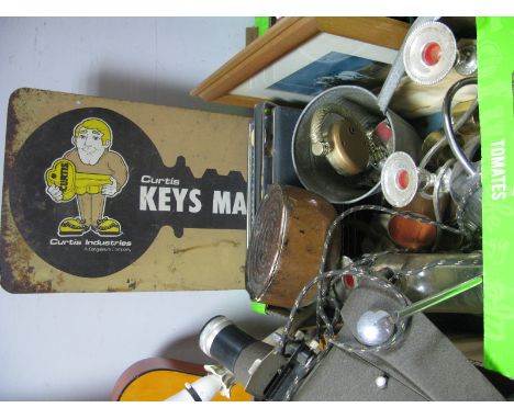 A 'Curtis Keys' Enamel Advertising Sign, 31 x 61cm, Herald radio, Aldis projector (untested: sold for parts only) metal wares