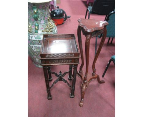 Hardwood, Chippendale Style Lamp table, together with a hardwood jardiniere stand. (2).  