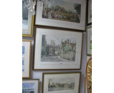 Sturgeon, E.R 'The Chain Gate, Wells' Colour Print, 43.5 x 61cm 'Old Cricket Match' and 'The Parish Church', all pencil signe