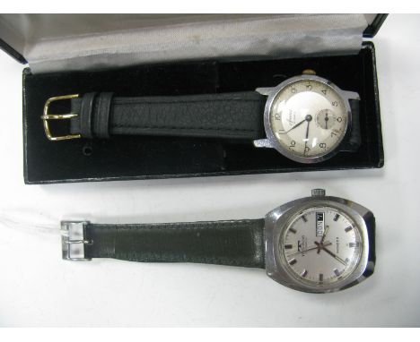 Technos; a vintage 'Pioneer' Automatic Gent's Wristwatch, the signed dial with block markers, centre seconds and day/date ape