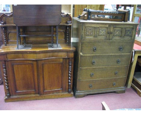 XIX Century Chiffonier, with serpentine shelf and central drawer, over two cupboard doors with barley twist supports, 104cm w