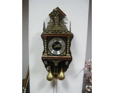 A Dutch Wall Clock, with German movement and brass pear drop weights.