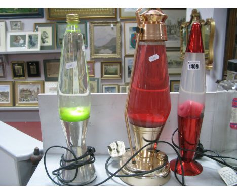 Mathmos Astro Baby Lava Lamp, with aluminium base, others with red and coppered mounts - all untested sold for parts only. (3