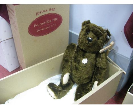 A Modern Jointed Steiff Teddy Bear, Pantom Bear 1910, replica 1998, dark brown, 55cm high, certified No. 00613 of 4000, unusu