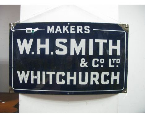 An Early XX Century Blue and White Enamel Sign for 'W.H. SMITH, WHITCHURCH' 35.5 x 61cm