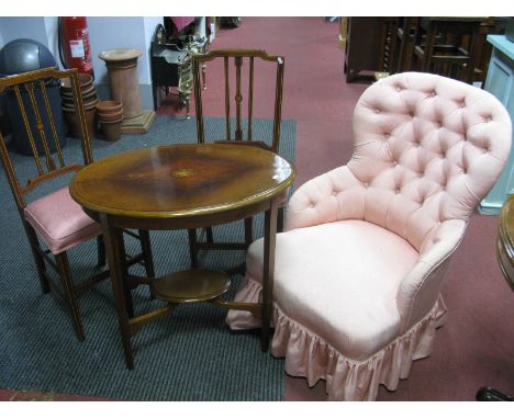 Edwardian Mahogany Inlaid Oval Occasional Table, on tapering legs with under tier, together with a pair of Edwardian bedroom 