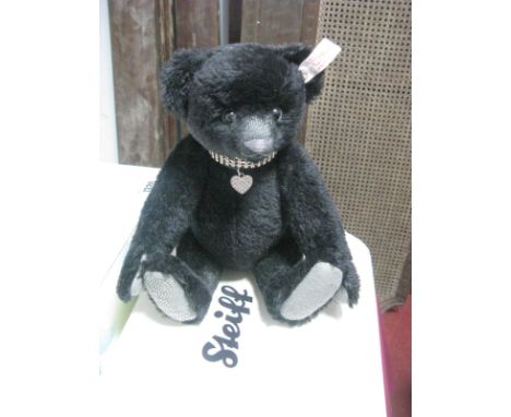 A Modern "Steiff" Growler Jointed Bear, 663741, in ornate collar suspending heart pendant, 30cm high, in box.
