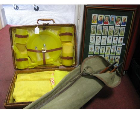 Sportex Fibre Glass Three Sectional Fishing Rod, Milbro and on other, Elgee canvas carry bag, snooker cue, picnic hamper, Wor