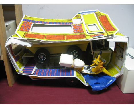 A Sindy Caravan, car, scooter and pram.