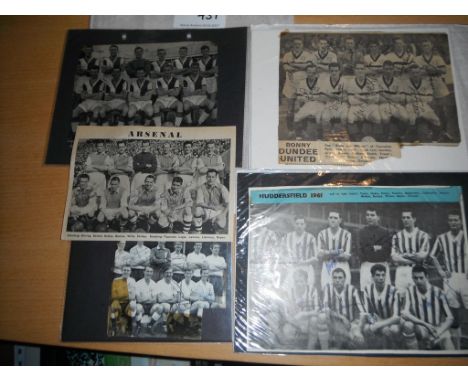 Signed Early 1960s Football Team Groups: Arsenal with 7 autographs, Huddersfield complete of 11, Blackburn x 9, Dundee Utd co