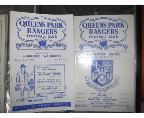 53/54 QPR Home Football Programmes: Busy season for Rangers with 34 different homes including Reg Allen Benefit v Man Utd, Fr