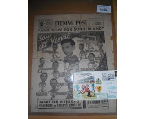 1948/49 Yeovil v Sunderland Newspaper: Evening Post newspaper previewing the days match v Sunderland. Tatty. C/W First day co