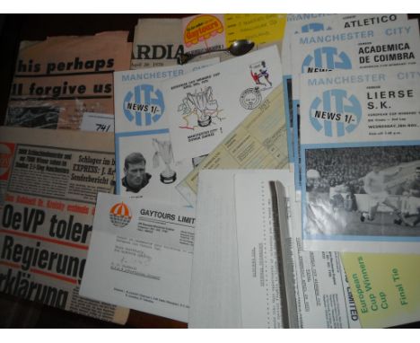 Manchester City 1970 ECWC Final Memorabilia: Nice lot comprises of official travel documents, flight tickets, itineraries, fi