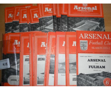 Arsenal Early 1950s Home Football Programmes: 51/52 x 2, 52/53 x 4, 53/54 x 9, 54/55 x 10, 55/56 x 21. Mainly good. (46)