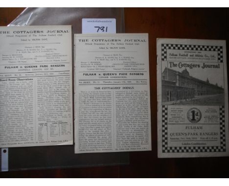 Fulham v QPR Pre-War Football Programmes: 33/34 London combination is very good but 28/29 first team and reserve programme ha