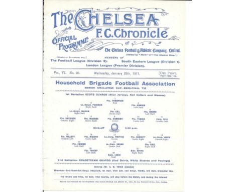 1910/11 Football Programme at Chelsea: First Battalion Scots Guards v Second Battalion Coldstream Guards at Stamford Bridge d