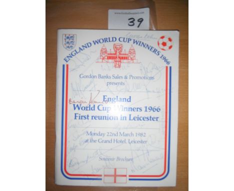 England 1966 Signed Squad Menu: The first ever reunion in 1982 organised by Gordon Banks was attended by all players except J