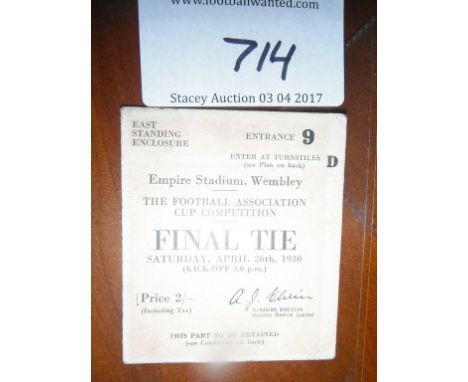 1930 FA Cup Final Football Ticket: Arsenal v Huddersfield Town in good condition with light fold which is really only visible