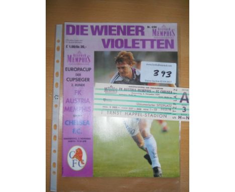 94/95 Austria Memphis v Chelsea programme + Ticket: Both in good condition for the ECWC match on 3 11 1994.