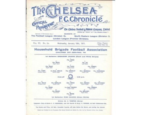 1910/11 Football Programme At Chelsea: First Battalion Grenadier Guards v First Battalion Irish Guards at Stamford Bridge dat