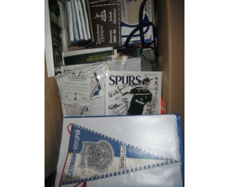 Tottenham Football Memorabilia Box: Includes 63 tickets, plus 18 season ticket books, nice pennant, programmes including sign