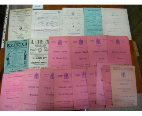 1940s 1950s Dulwich Hamlet Football Programmes: Includes a Forces match from 1943, Corinthian Casuals v Boldklub 1947, aways 