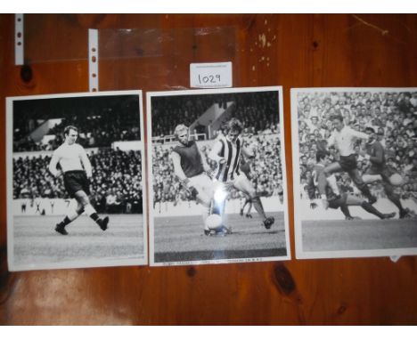 Football Press Photos: Two of Jimmy greaves playing for Tottenham and of Bobby Moore playing for West Ham. All 10 x 8 with pr