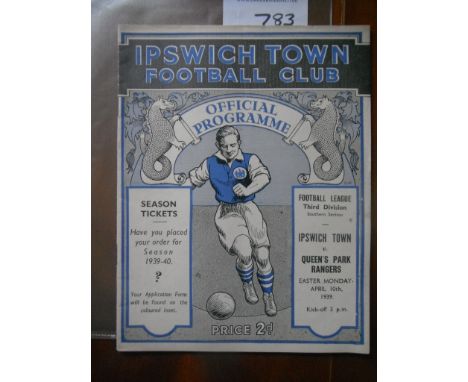 38/39 Ipswich Town v QPR Football Programme: 3rd division programme 10/4/1939 is excellent with no team changes and doubles u