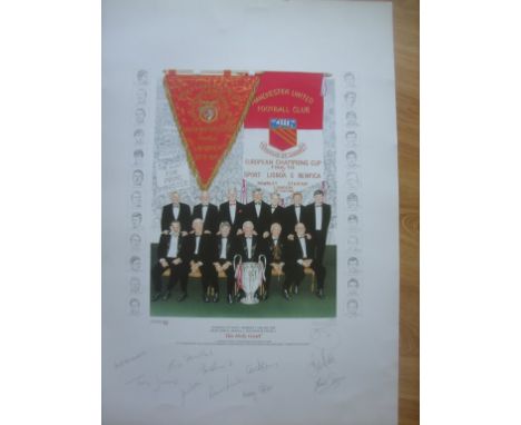 Rare Holy Grail 1968 Manchester United Signed Print: Incredible Stewart Becket print limited edition 3/40 measuring a large 2