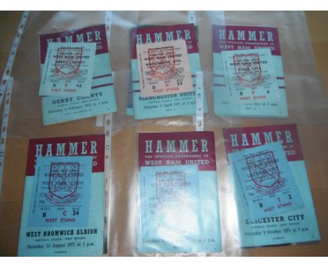 West Ham Ticket + Programme Collection: 41 tickets accompanied by programme for mainly home matches in the early 1970s. Inclu
