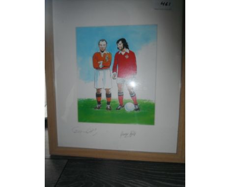 George Best + Stanley Matthews Signed Print: Framed glazed print featuring arguably Northern Irelands and Englands greatest p
