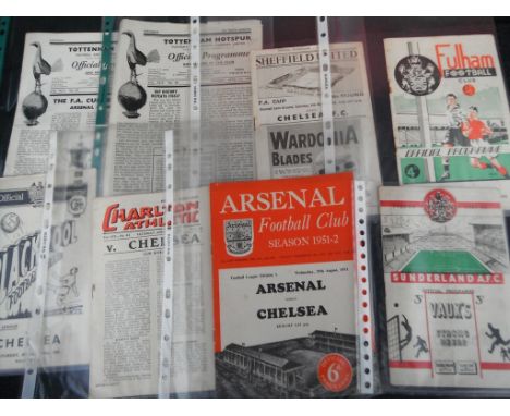 Chelsea 51/52 Away Football Programmes: Includes Arsenal FACSF at Tottenham, Sunderland and Sheff utd FA Cup.Very good except